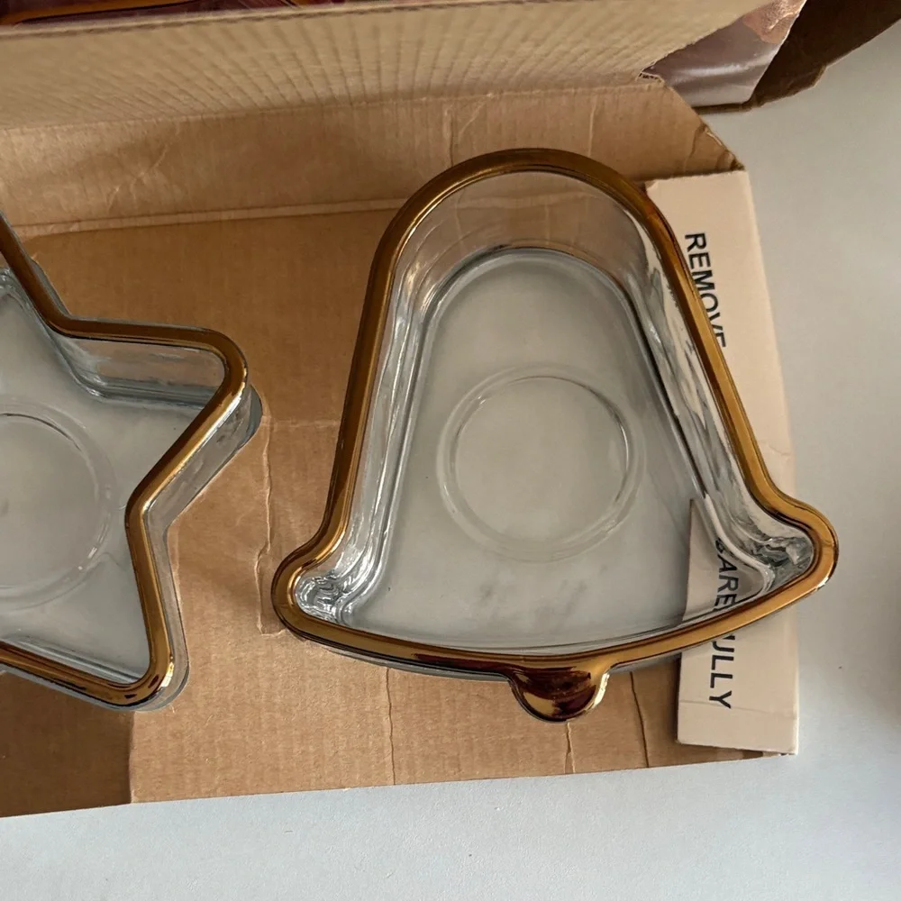 Gold Rimmed Glass Holiday Decor Set new in box - Picture 4 of 5